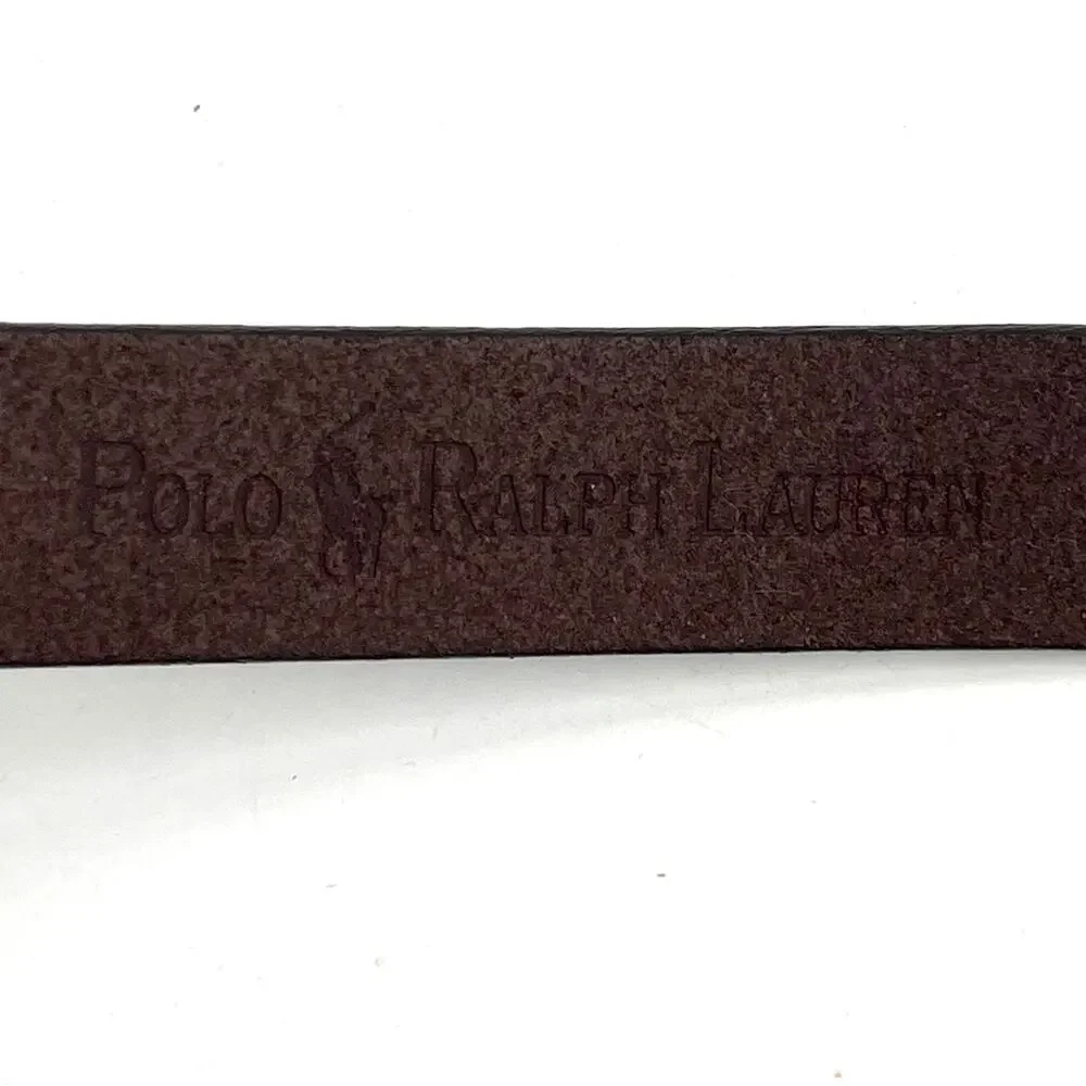 Polo Ralph Lauren men’s leather brown logo square brass buckle belt